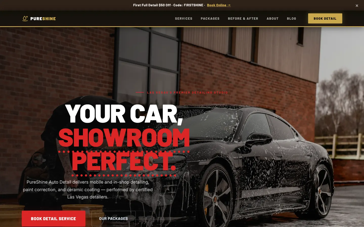 Auto Detailing website demo built on WorkspaceCMS