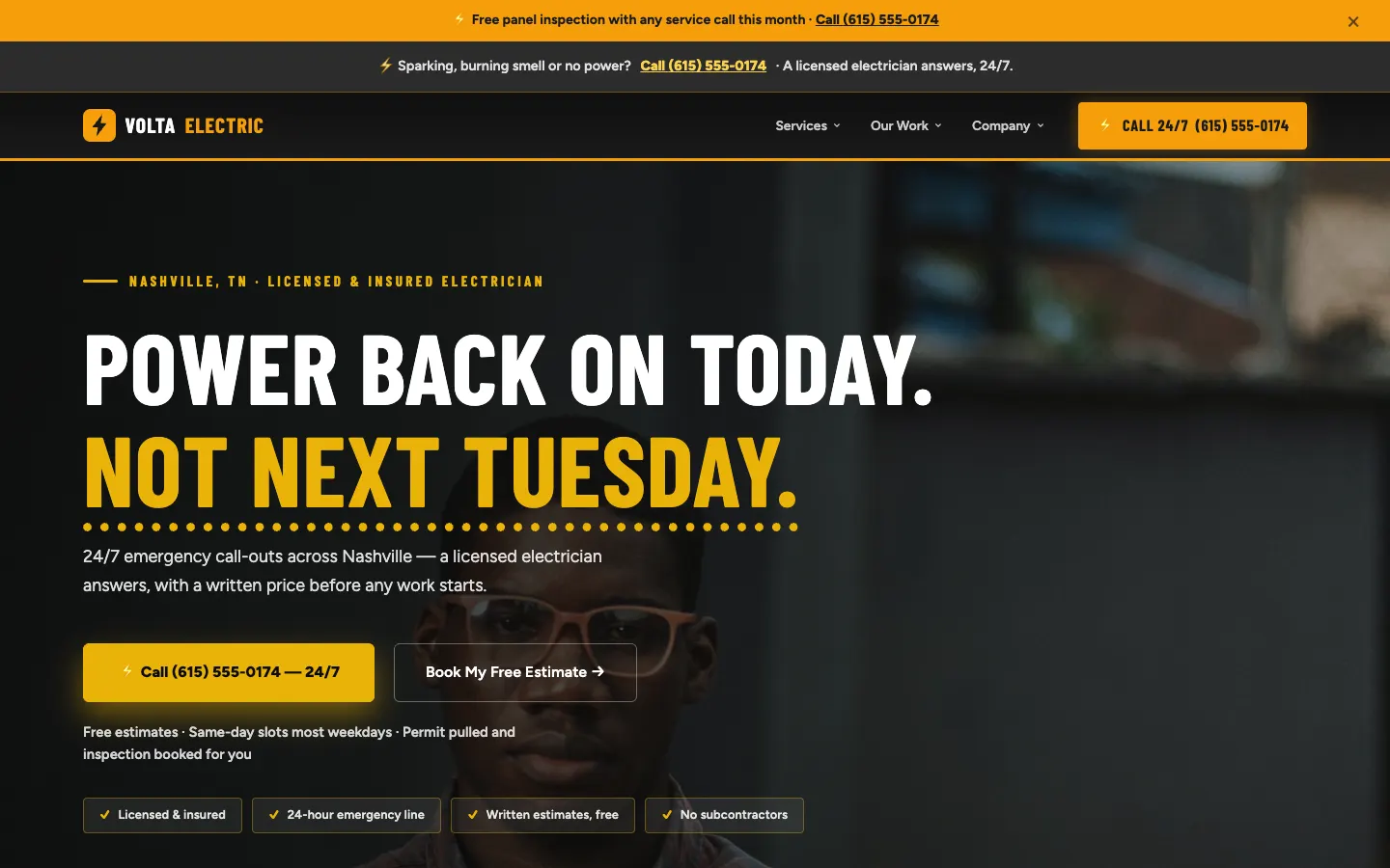 Electrical Contractor website demo built on WorkspaceCMS