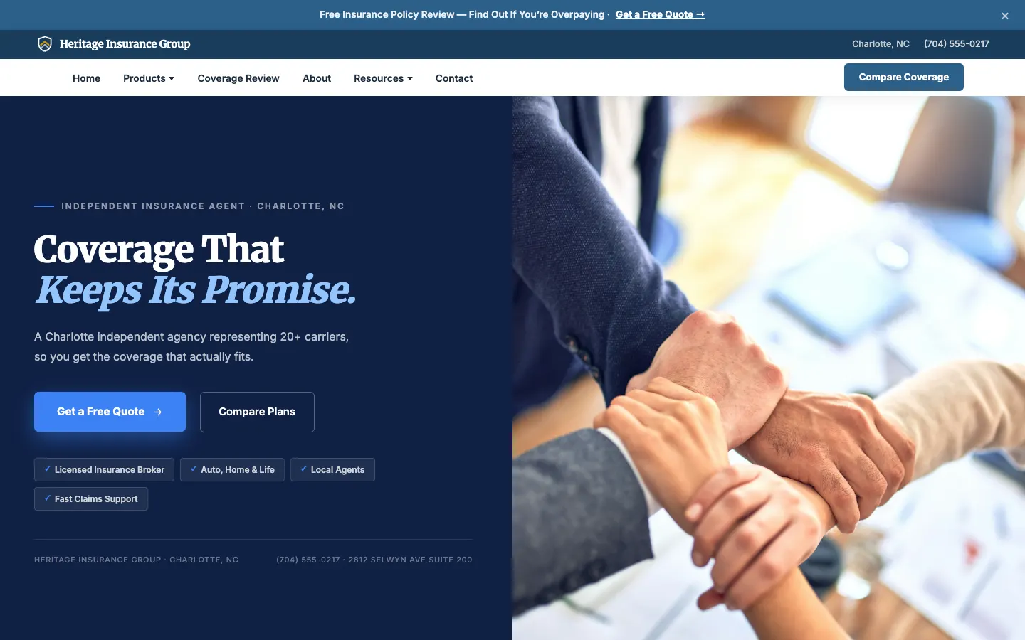 Insurance Agency website demo built on WorkspaceCMS