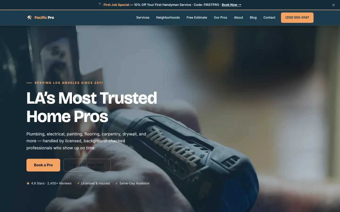 Handyman & Home Repair website demo built on WorkspaceCMS