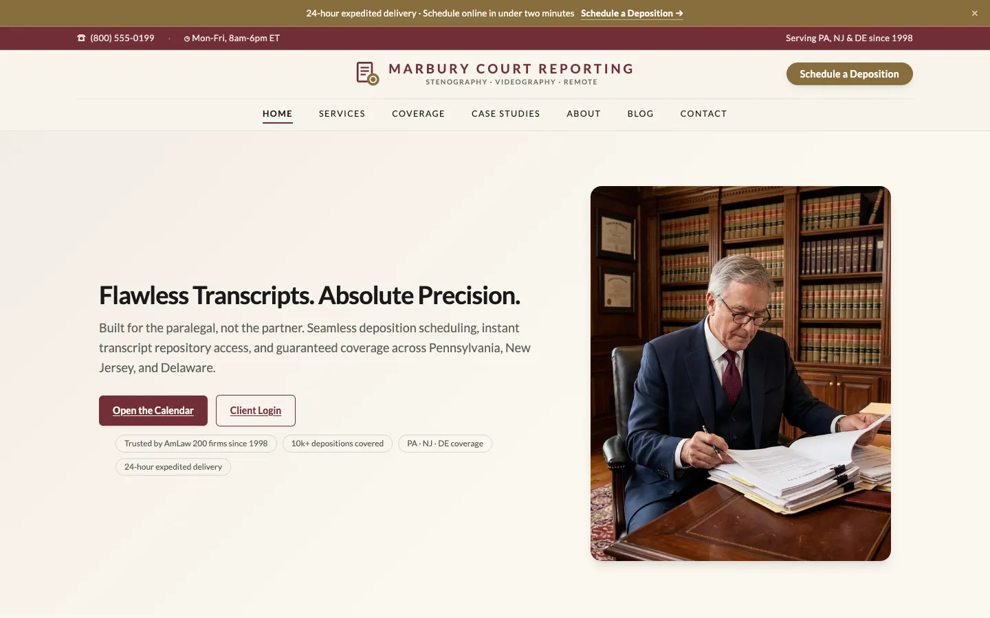 Court Reporting website demo built on WorkspaceCMS