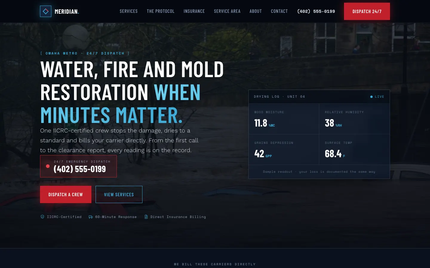 Restoration & Water Damage website demo built on WorkspaceCMS