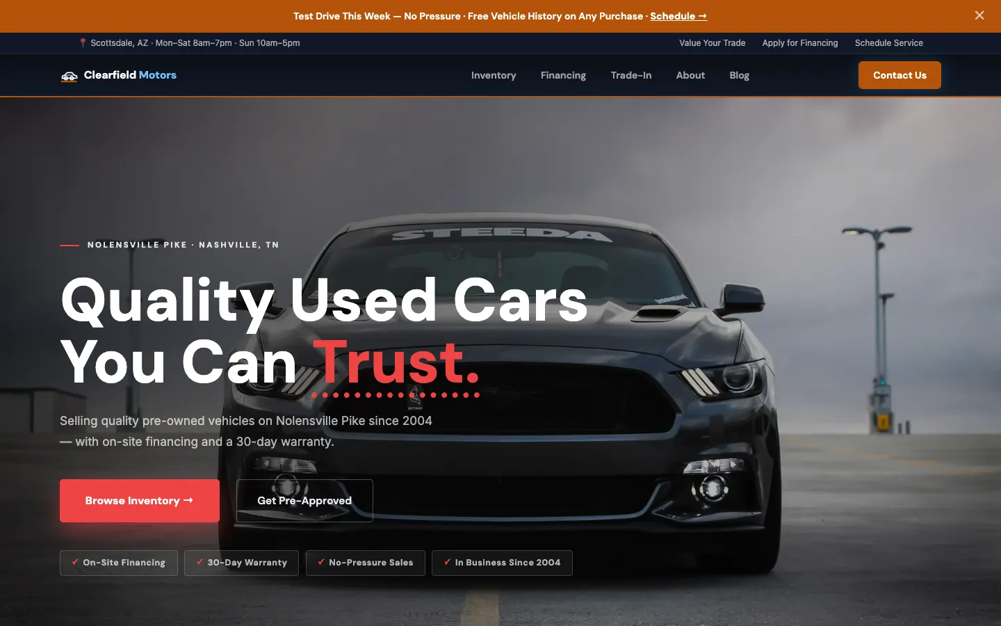 Used Car Dealership website demo built on WorkspaceCMS