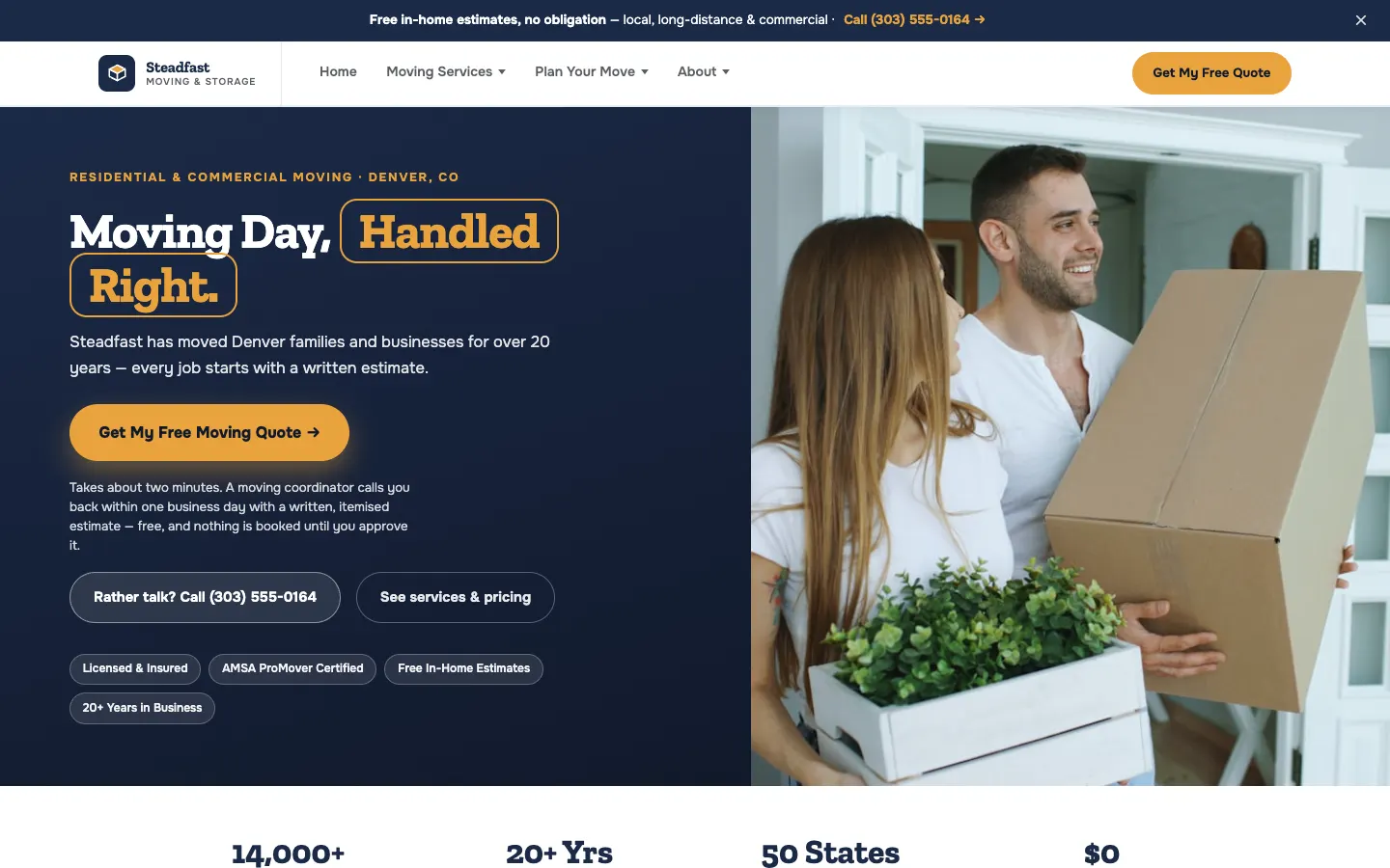 Moving Company website demo built on WorkspaceCMS