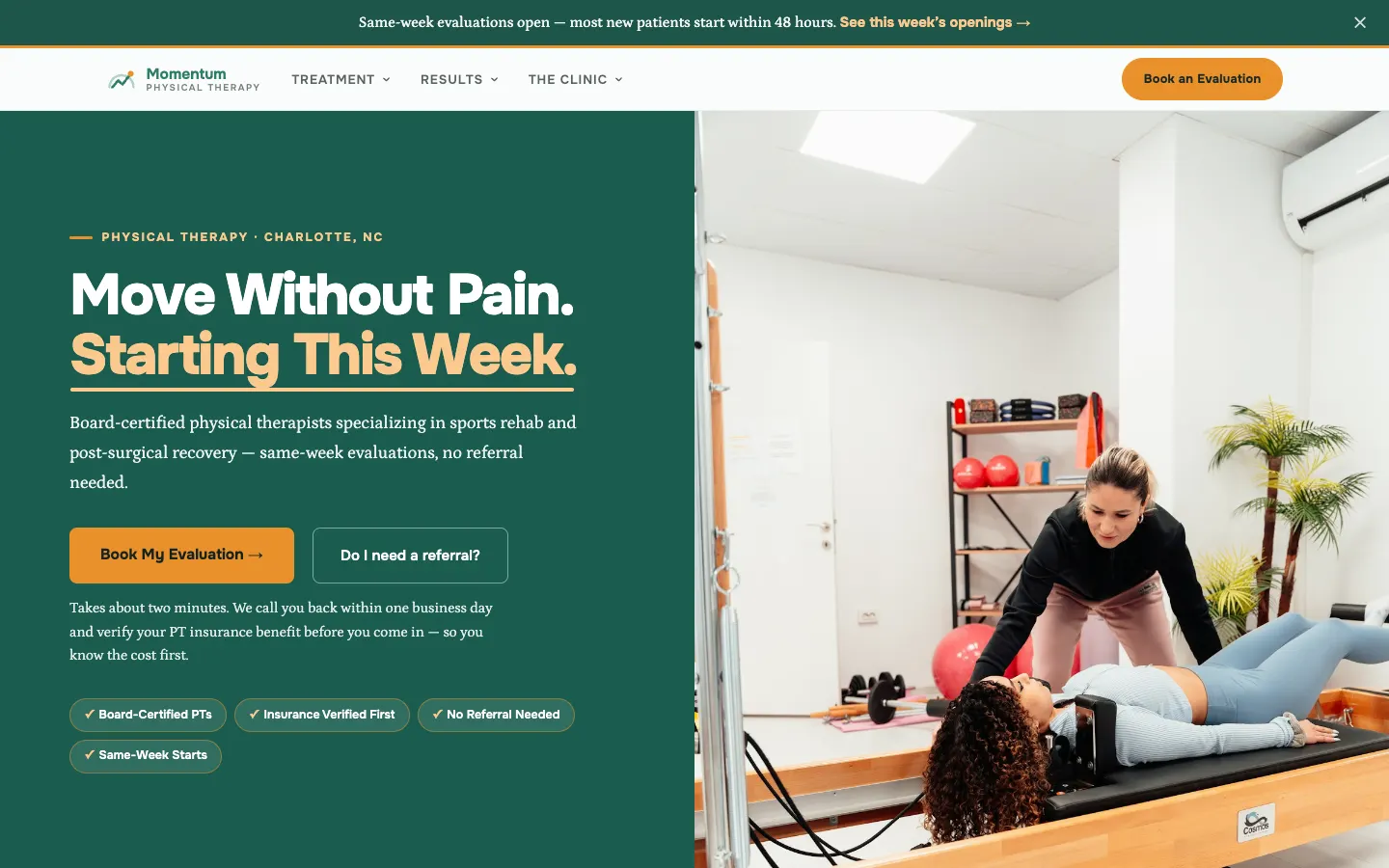 Physical Therapy website demo built on WorkspaceCMS