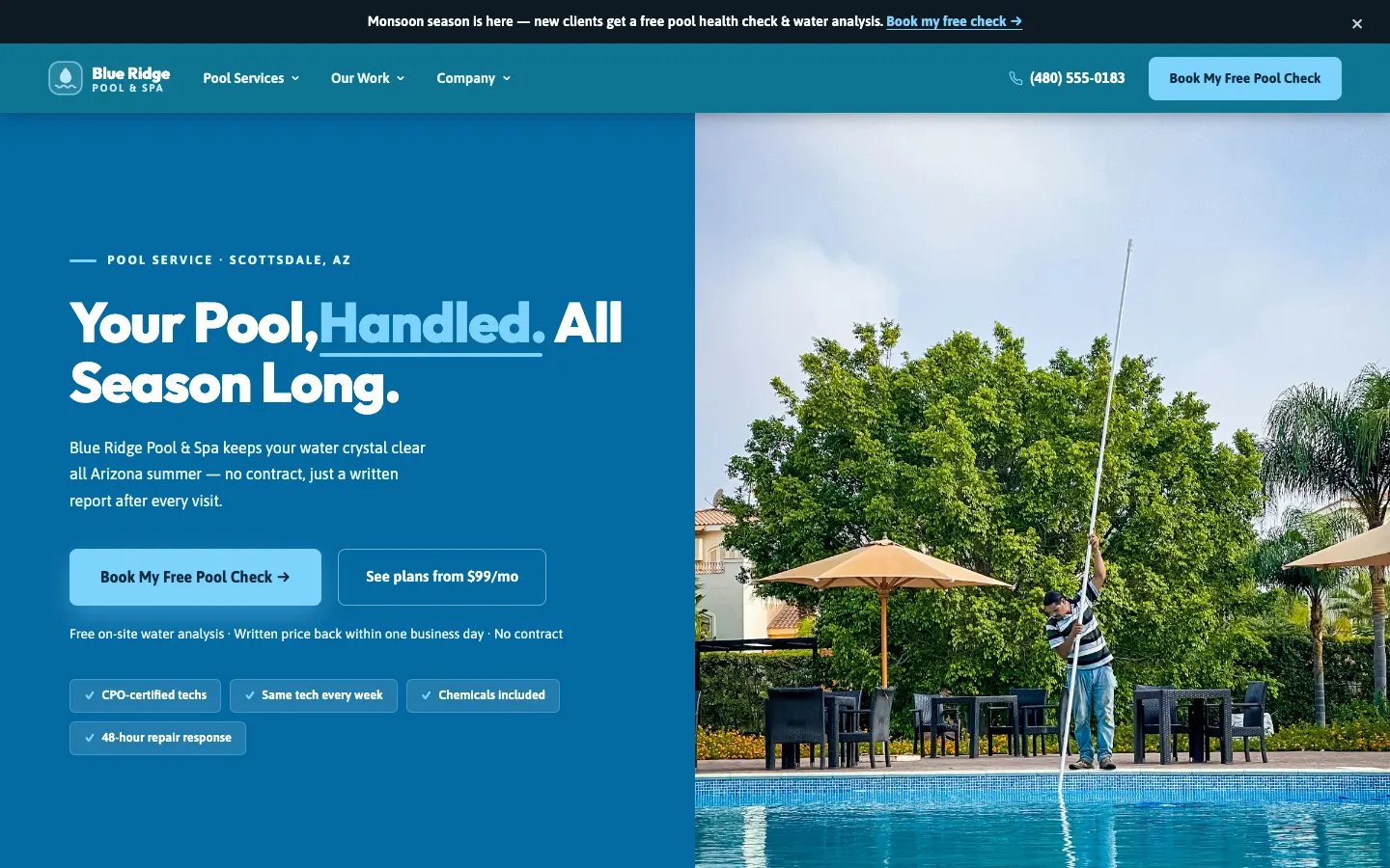 Pool Service website demo built on WorkspaceCMS