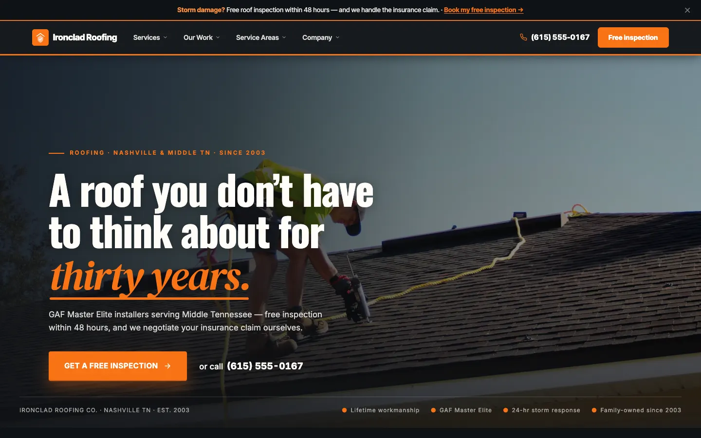 Roofing website demo built on WorkspaceCMS