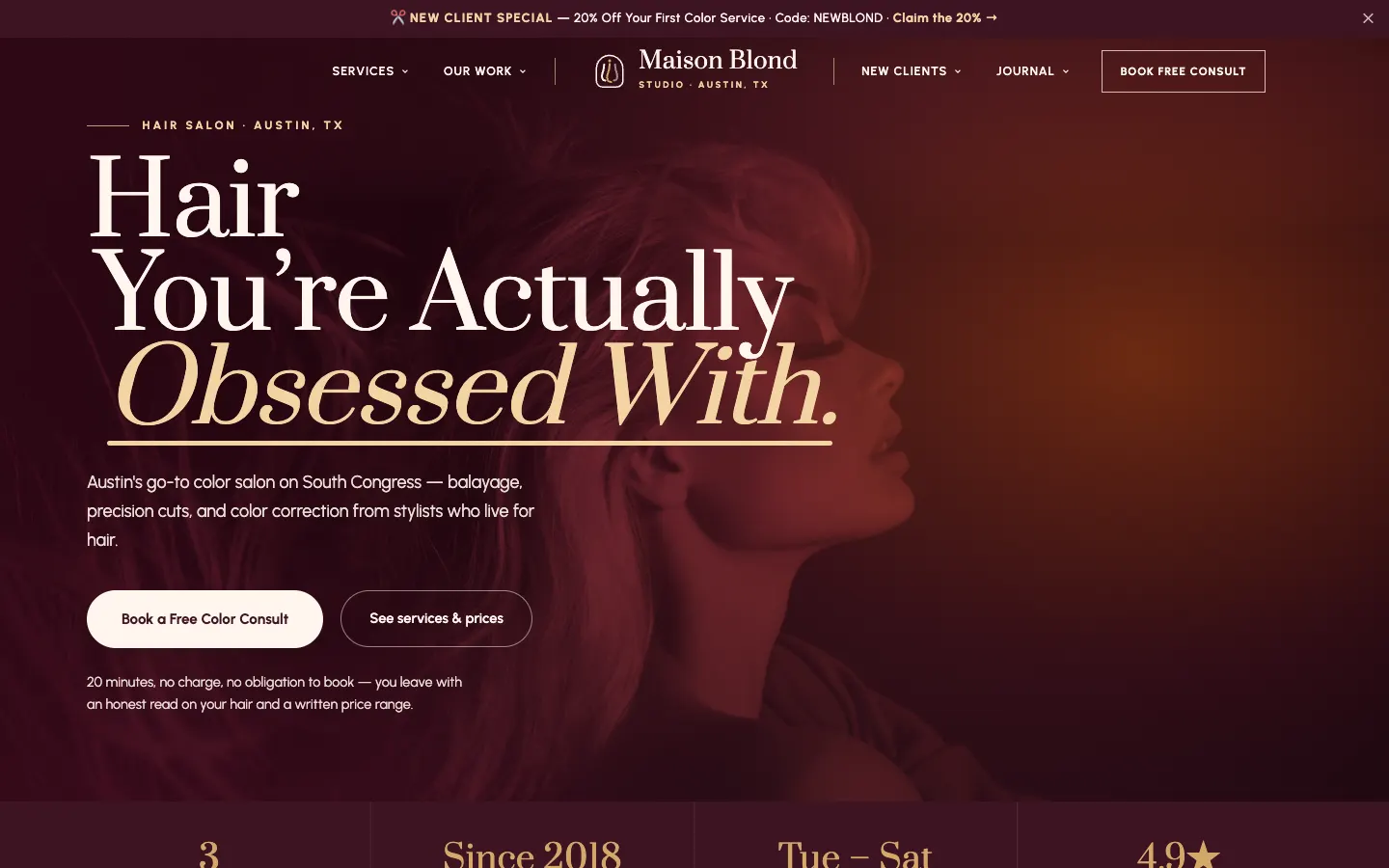 Hair Salon website demo built on WorkspaceCMS